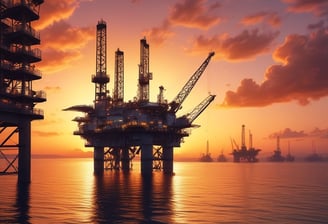 a large oil riget with a crane in the background
