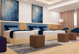 A view of one of the rooms showing the beds