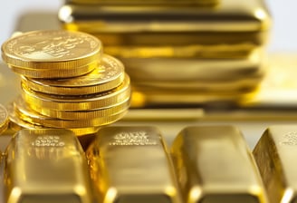 a lot of high quality gold bullion bars and coins
