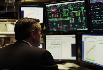 broker looking at investing charts and data