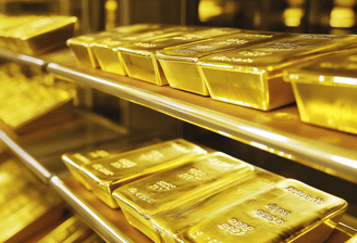 gold bullion bars on rack