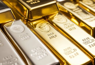gold bars and coins and silver bars and coins