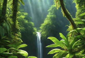 a waterfall in a lush green forest