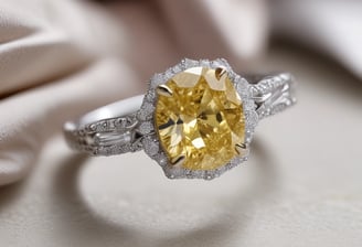 A close-up of a hand holding a handcrafted ring featuring a large, iridescent gemstone. The stone is encased in an intricate wire wrapping design with metallic elements and embellishments.