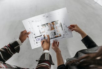 Custom residential blueprint designed by FC Innovations with precise layout planning for home renova