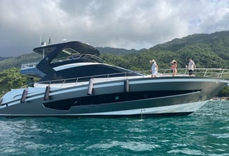 a yatch with people on it in the water