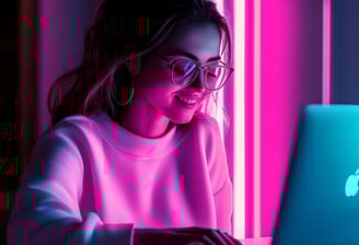 Een vrouw  zit achter een laptop en volgt een AI cursus online 