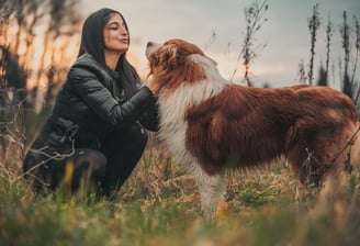 ragazza con cane al tramonto