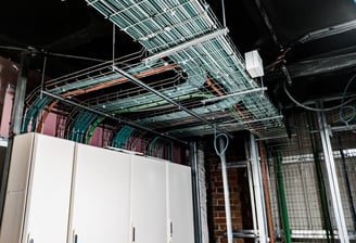 Cable management on the ceiling of an electrical switch room