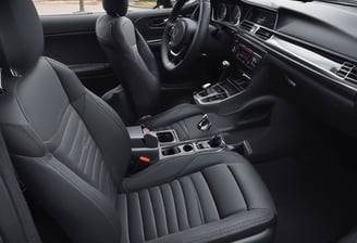 a car with a black leather interior and a black leather interior