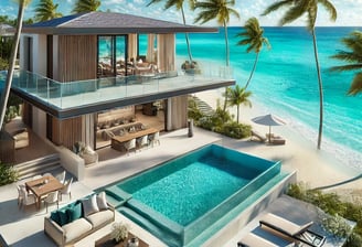 a house with a pool and lounge area