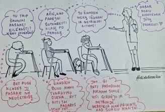 iliustracija kaip mokytoja duoda komplimentus mokiniams