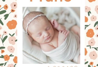 a baby girl in a floral frame with a baby's name