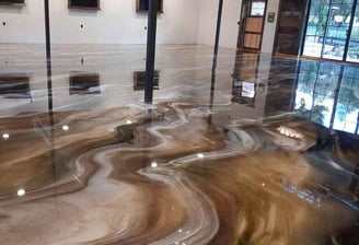 Brown and white metallic epoxy floor
