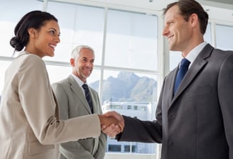 A consulting partner shaking hand with company leader