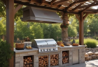 a grilling area with a grill and a grill