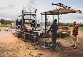 la scie mobile de la scierie mobile scie près de l'arbre