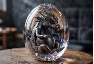 A carbon fiber dragon fetus in a resin egg