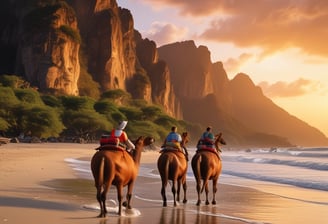 Krisa Travel Agent Guet group riding horses on a beach