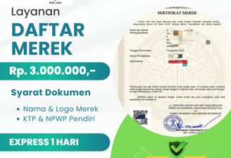 Jasa Pendaftaran Pengurusan Patent Merek Merk Murah Terdekat di Kota Kabupaten Biaya 3 JUTA