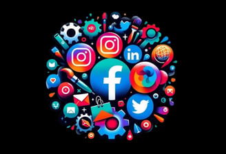 black background social media marketing icons 