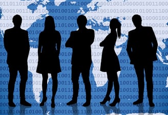 Team against a world map