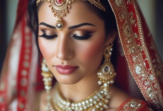 A makeup artist is applying cosmetics to a woman with long hair. They are in an indoor setting with blurred background elements, possibly a salon or a professional event. The photo is in black and white.