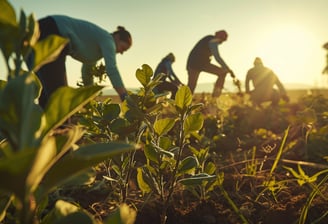 a group of people working in a field by Carbonova
