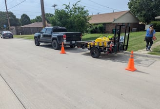 On of Stony Valley Pressure Washing wash trailers set up for work on a residential job. 