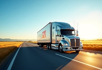 a semi truck driving down a highway