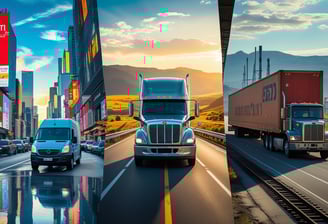 a truck driving down a city street with a truck