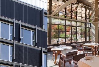 Edificio contemporáneo con cerramiento metálico exterior y líneas geométricas de diseño vanguardista