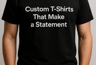 a man wearing a t - shirt that says custom t - shirts that make a