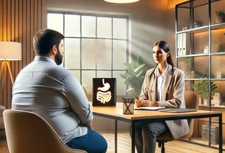a man and woman sitting at a table with notebooks