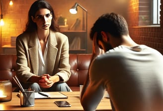 a man and woman sitting at a table