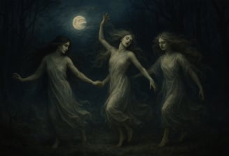 Iele dancing in moonlit forest