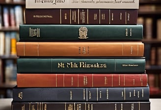 pile of seven assorted-title books about buisness with there binding showing 