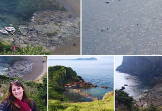 Haenyeo — as mulheres mergulhadoras de Jeju — vistas do alto do mirante de Seongsan Ilchulbong.