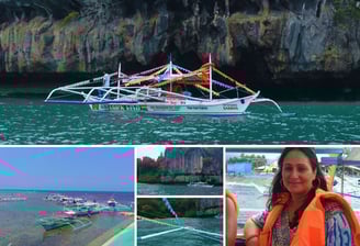 Barco da autora durante a travessia de Sabang até a entrada do rio subterrâneo.