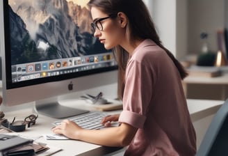 A person is embroidering a colorful image onto fabric, with close detail on the handwork. The scene appears vibrant with intricate patterns being stitched. The person's hands are in focus, working delicately with the needle and thread.