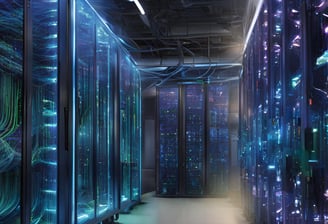 Gabinetes de servidores enlazados a alta velocidad mediante fibra óptica