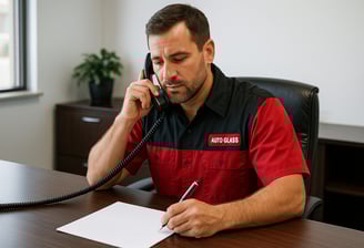 Service tech processing an insurance claim.