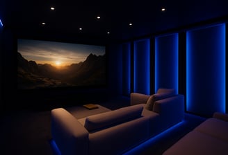 Custom basement home theater with LED lighting and screen – finished renovation in London ON