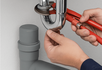 a plumber fixing a pipe in a bathroom