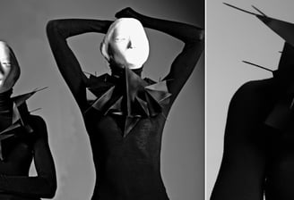 Elizabeth Lotz (Liz Lotz) art director fashion storyteller artist paper art mask portrait prop design black and white