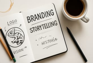 Logotipo dibujado en libreta con referencias de identidad visual para un proyecto de marca