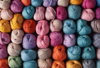 An arrangement of colorful embroidery thread skeins encircles a circular embroidery hoop with a white cloth. The threads are in various shades including pink, purple, green, orange, and blue. Several bobbins of thread are visible, as well as two embroidery needles placed on the cloth within the hoop.