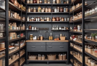 A well-arranged breakfast spread includes a basket of various breads, a plate with sliced cucumbers, tomatoes, olives, cheese, pickles, and a small dish of jam. There is a pan with fried eggs and slices of sausage, along with a cup of tea on a saucer. The presentation is appealing, with a mix of textures and fresh ingredients.