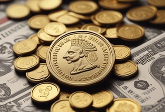 Gold Coins with currency notes
