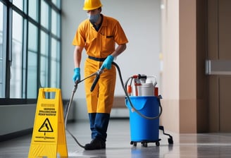 a woman in a white shirt is cleaning a carpet